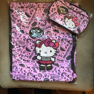 NWT Hello Kitty Pink w/Black Icons Drawstring Bag with matching pouch